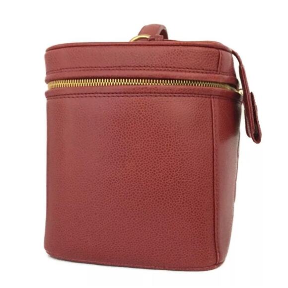 CHANEL CC Logo Grained Calfskin 2way Cosmetics Vanity Hand Bag Red - Picture 2 of 6